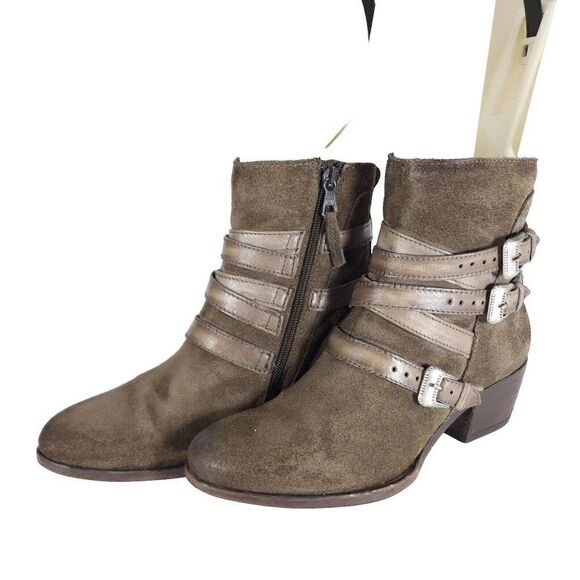 Miz Mooz Women's Darien EU39 US8-8,5 Brown Suede Leather Harness Ankle Boots - Picture 1 of 14